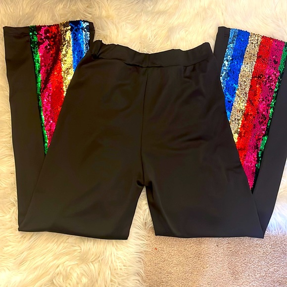 *SOLD* Rainbow sequin flare pants size S - Picture 3 of 9